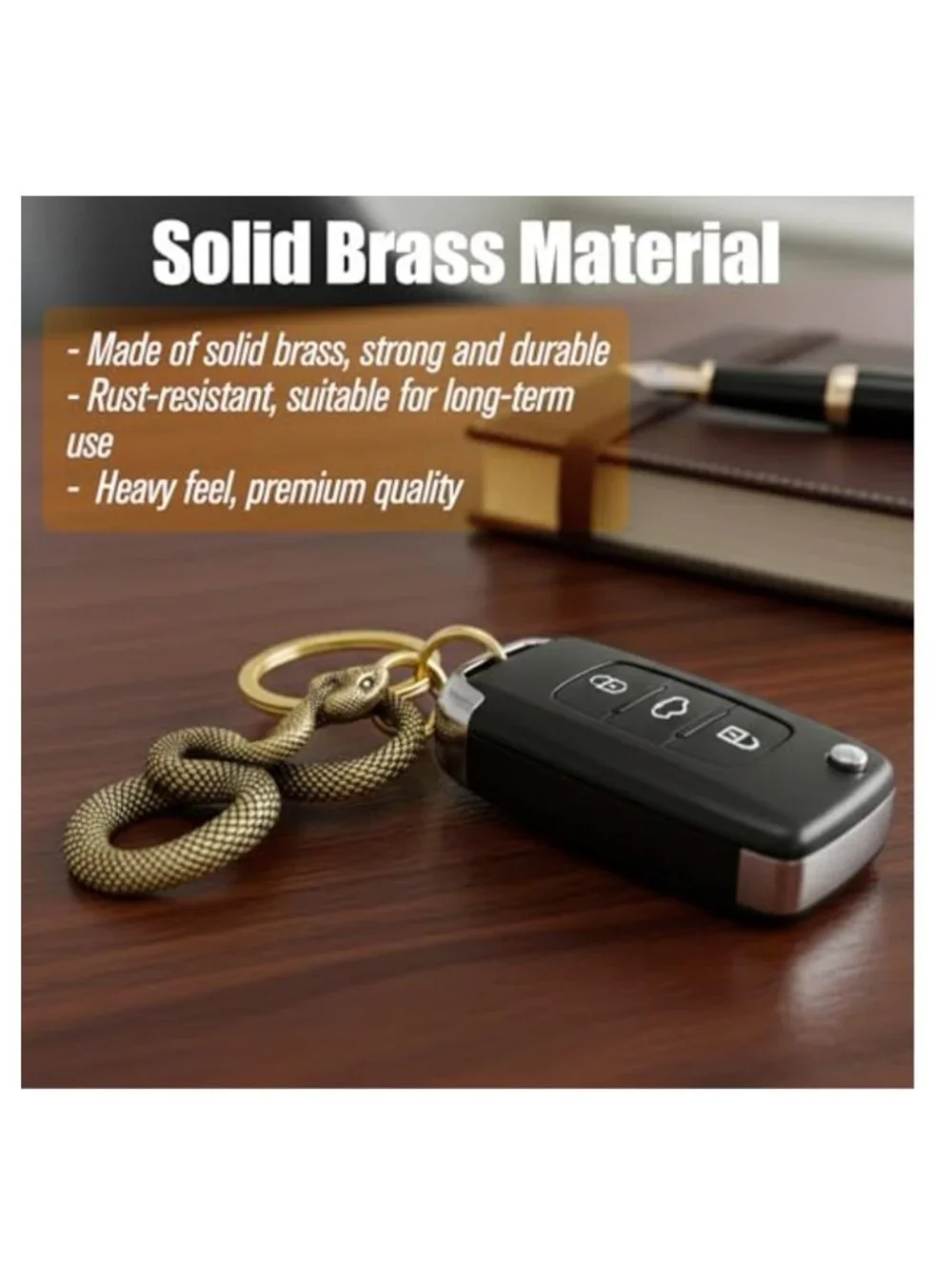 Brass Snake Keychain Gold Animal Charm Key Ring for Bags Purses Gifting